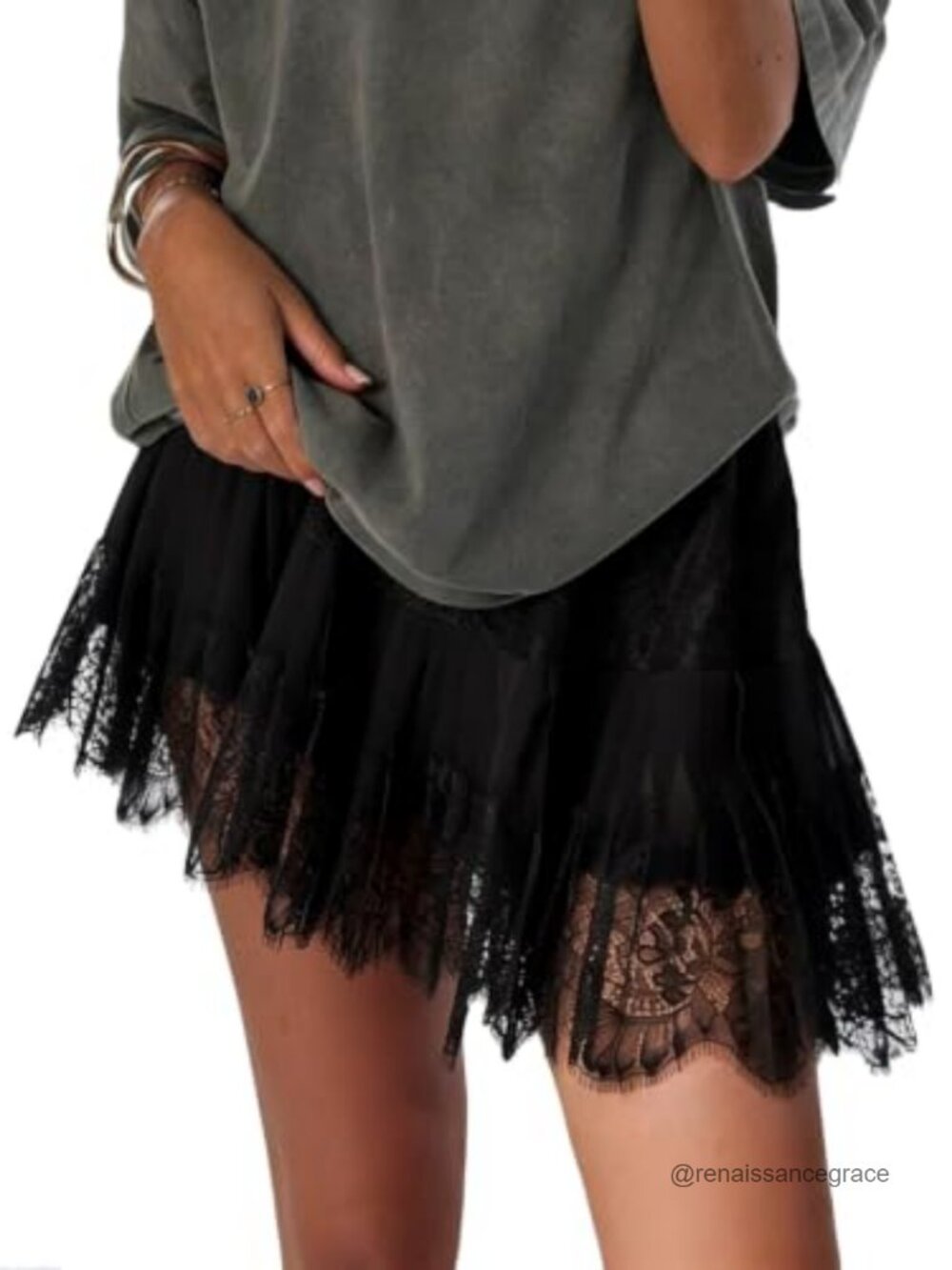 Womens Lace Slip Mini Skirt Y2K Layered Ruffle Flowy Underskirt